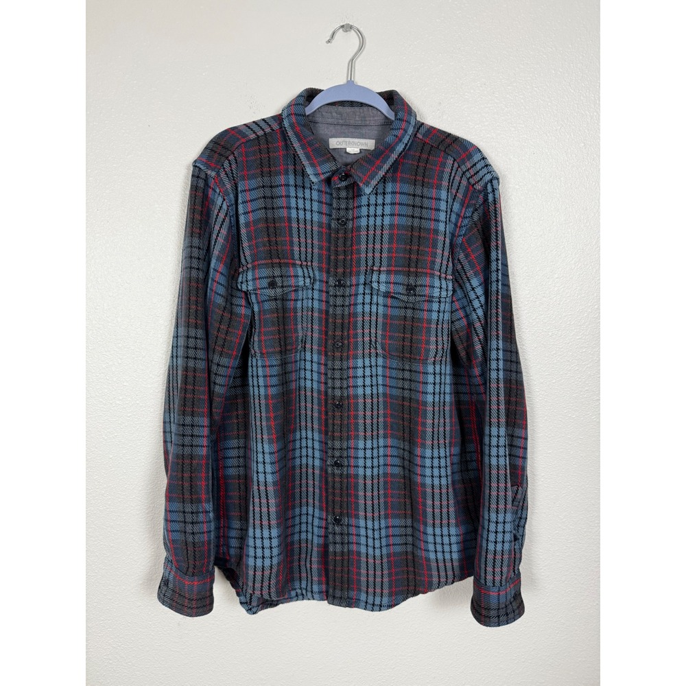 Outerknown Blanket Shirt Mens Large Blue Plaid Organic Cotton Flannel ButtonDown